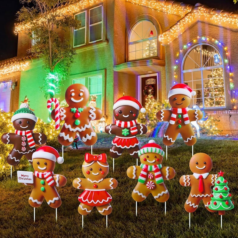 Memorywuu 8 Pcs Christmas Gingerbread Man Yard Signs with Stakes Outdoor 3D Gingerbread House Decoration Xmas Yard Stakes Lawn Signs for Christmas Holiday Pathway Garden Patio Party Favors(Classic) - Image 3